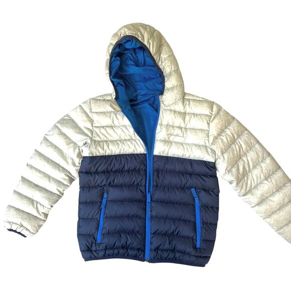 Eddie Bauer Kids Reversible Down Hooded Puffer Jacket Blue/Navy M 10/12 - Picture 1 of 9